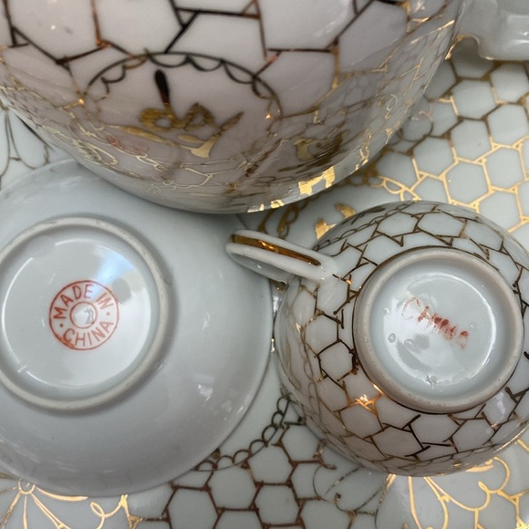 Vintage Chinese Good Fortune Gold teas set - Picture 12 of 16